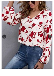 Stylish Floral Printed V-Neck Womens Top
