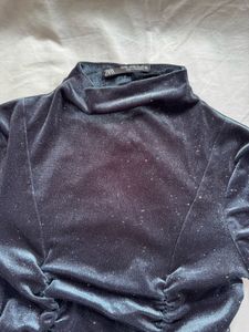 Zara glitter ruched sleeved bodysuit
