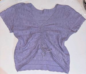 Lavender Knit Tie-Front Top
