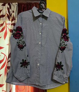 Striped Rose Embroidered Blouse