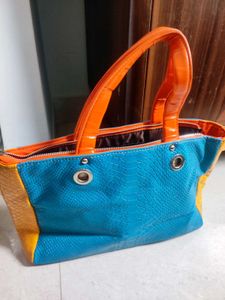 Blue Orange Croc Style Handbag