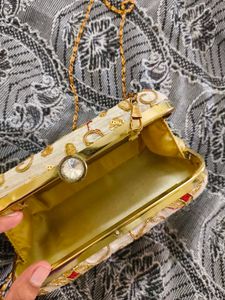 Embroidered Clutch with Chain