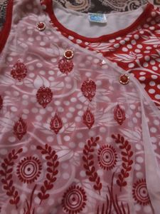 New  Red &amp; White Sheer Detail Top