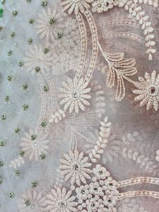 Peach Embroidery Net Sari