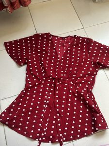 Burgundy Polka Dot Tie Top