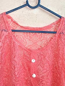 Trendy See-through Fashion Lace Top Half-sleeve