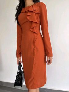 Elegant Rust Ruffle Dress