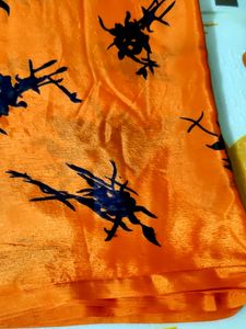 Orange &amp; Black Patterned Saree