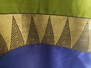 Green &amp; Blue Silk Sari with Gold Border, Blouse