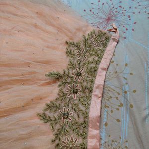 Peach &amp; Gold Embroidered Dress
