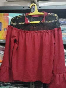 Burgundy Off-Shoulder Bell Sleeve Top