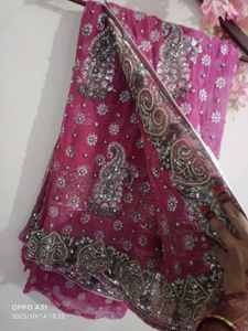 heavy onion colour fully pearl work Saree
