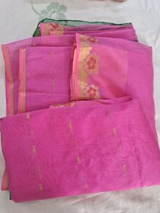 Chanderi Silk Pink Sari With Border Ful+fal