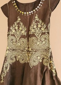 🤎Elegant Brown Embroidered Festive Long Gown