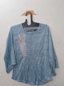 Blue Embellished Tunic Top