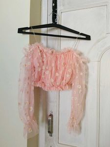 Pink Daisy Mesh Top