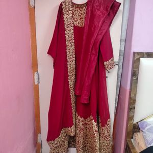 Red & Gold Embroidered Salwar Kameez