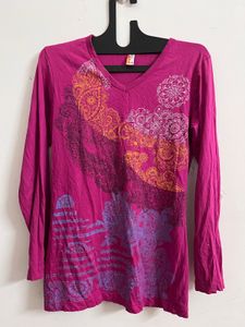 Pink v- neck Printed Top