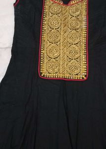 Black &amp; Gold Embroidered Anarkali Dress