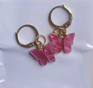 Cute Trendy Butterfly Colorful Drop Hoop Earring.