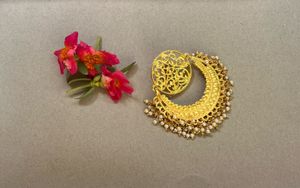 Stunning Gold Pearl Crescent Earrings