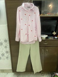 Heart Print Oversized Shirt With Pants