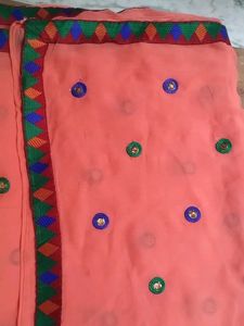Embroidered Peach Saree