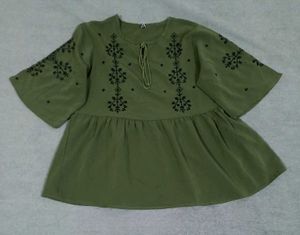 Olive Green Embroidered Top