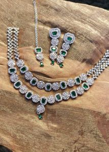 Emerald &amp; Diamond Jewelry Set - Necklace, Earrings