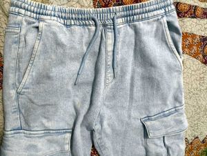 Zudio Light Wash Denim Cargo Joggers