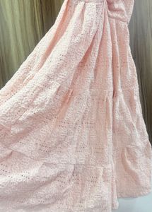 Romantic Blush Pink Eyelet Midi Dress