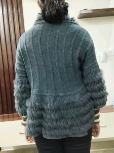 Gray Fur Trim Cardigan