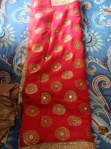 Red &amp; Gold Embellished Saree