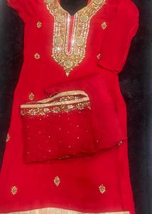 2Bright red colour party wear Punjabi suit 2 peace