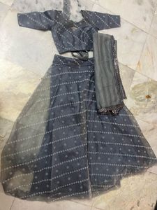 Grey Net Lehenga Set