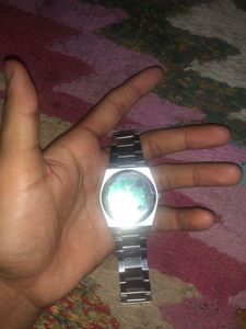 Stylish Silver Watch  And One Golden Chain Free