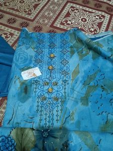 Blue Floral Dress Material