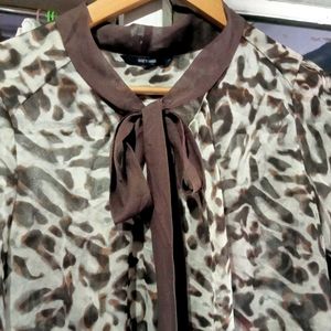 Tie Neck Animal Print