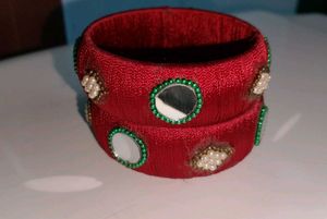 Red & Mirror Silk Thread Bangles