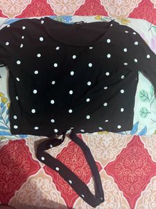 Polka Dot Tie-Front Top