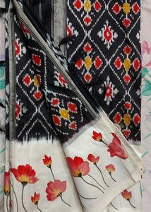Pure Pochampalli Ikkat Silk Saree With Hand Paint