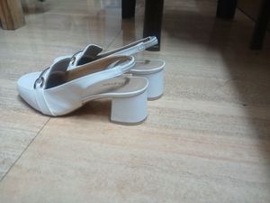 White Block Heel Loafers