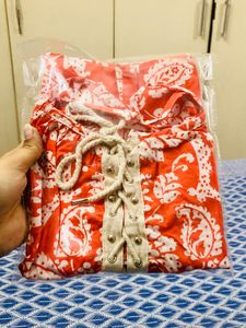 Unused Indo- Western Orange Top With Criss Cross N