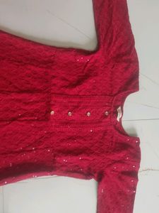 MAROON CHIKANKARI CAMBRIC COTTON GOWN