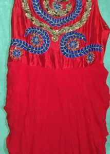 Red & Gold Embroidered Anarkali Dress