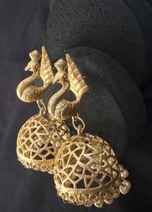 Brush gold peacock Jhumka Earrings