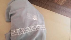 Grey lucknow chicken  Embroidered Dupatta