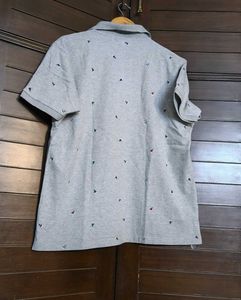 Uniqlo Men Cotton Mix Grey Printed Polo Tshirt