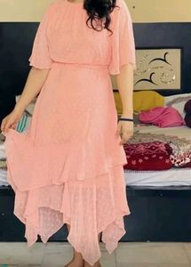 Peach Fit And Flare Dress