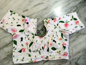 White Fancy Blouse With Flowers